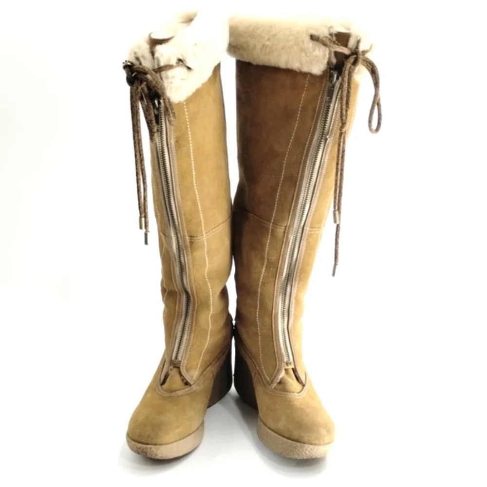 Cole‎ Haan Tall Boots Suede Sheep Shearling Zip Front - Picture 3 of 16